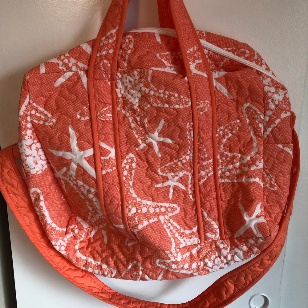 Starfish Patterned Quilted Coral Tote Bag Tropical